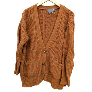 Oversized Anthropologie Wool Blend Kit Sweater S Cardigan Fall Burnt Orange Cozy